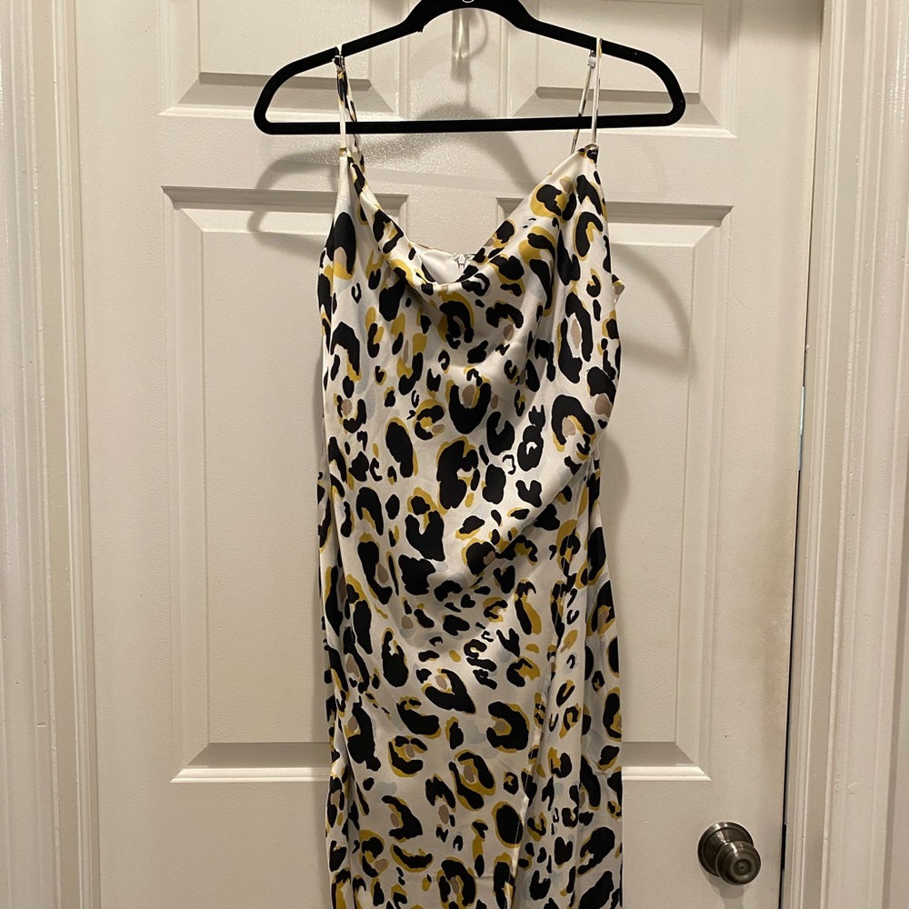 Satin Cowl Neck Print Dress